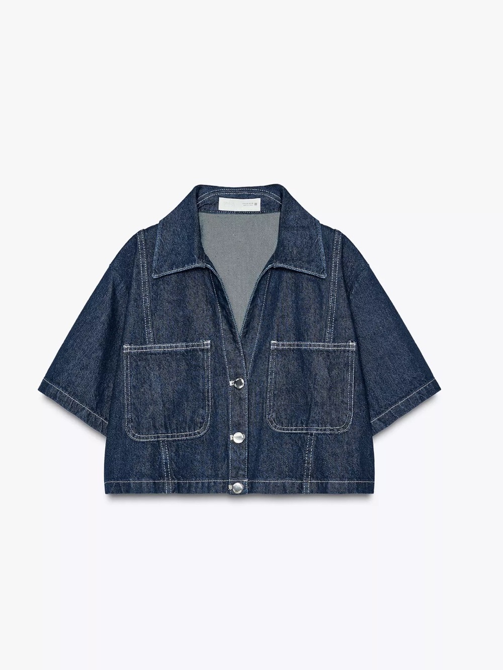 Zara Boxy Short-Sleeve Denim Jacket + Denim Skort Set - Dark Blue